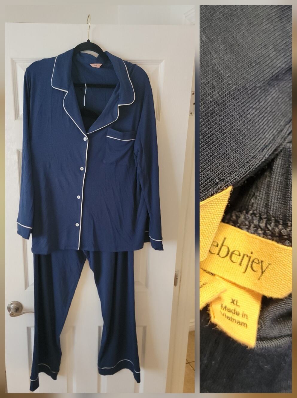 Eberjey Gisele PJ Set SZ XL TENCEL Modal Long Navy Blue Comfy